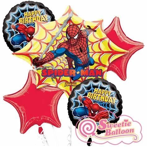 *Spider-Man Happy Birthday Party Foil Balloons Bouquet - 5 Balloons