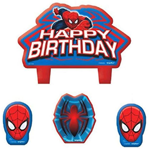 Spider-Man Happy Birthday Candle Cake Topper Set - 4pcs (spiderman candle)
