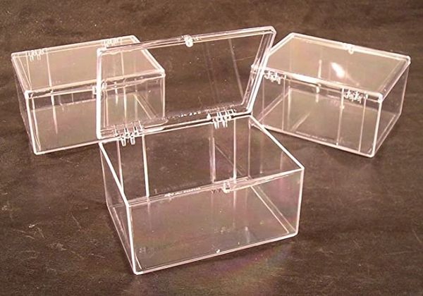 3 Clear Plastic Hinged Trading Card Storage Boxes, Holds 100 cards per Box