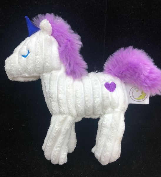 Unicorn Plush, Lavender Hair, Blue Horn, 6in