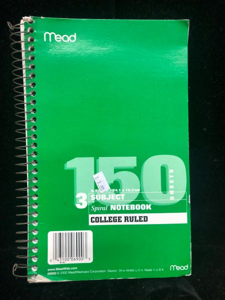 Notebook, 3 Subject, 150 Sheets College Ruled Stationary - 9.5x5.9in