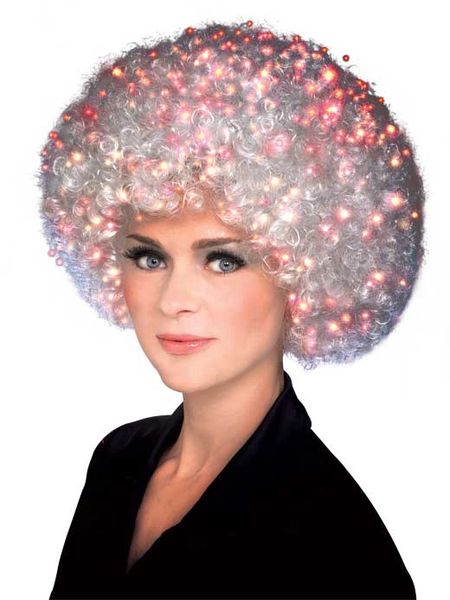 *White Fiber Optic Afro Wig, Unisex - Halloween Sale