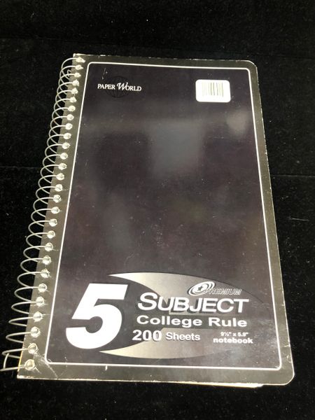 Notebook, 5 Subject, 200 Sheets College Ruled Stationary - 9.5x5.9in