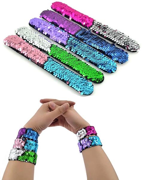 4 Reversible Sequin Slap Bracelets - Girl Gifts