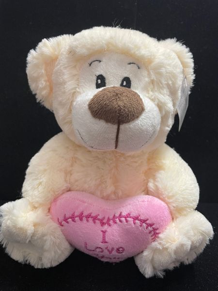 I Love You Ivory White Plush Teddy Bear with Pink Heart Pillow, 8.5in