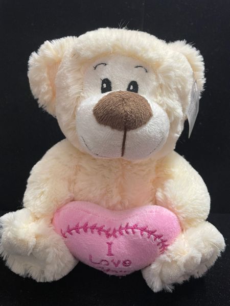 I Love You, Ivory White Plush Teddy Bear with Pink Heart Pillow, 8.5in