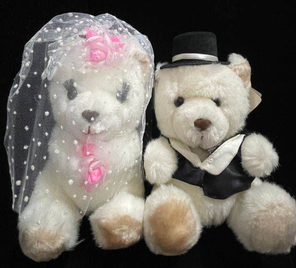 White Teddy Bears - Bride and Groom Plush, 8in - Wedding by Russ - Gifts - Veil - Tux