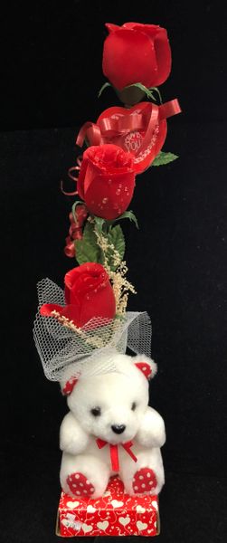 Love Arrangement, Mini White Teddy Bear Plush, Red Roses, 14in - Mom Gifts - Mother's Day