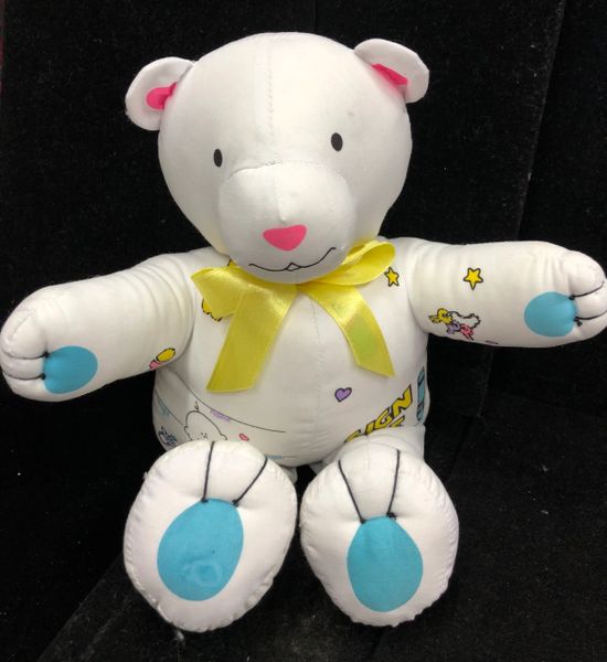 Welcome Baby Gift, Keepsake, Stuffed White Teddy Bear Plush Baby Shower, 12in