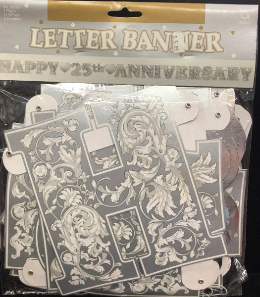 Giant Happy 25th Anniversary Banner - Silver