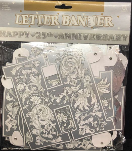 Giant Happy 25th Anniversary Banner - Silver