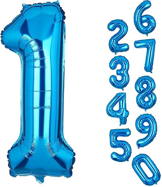 1st Birthday Blue Megaloon Foil Number Balloon, 34in