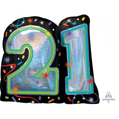 21st Birthday Balloon - Super Shape Foil Balloon, 27in