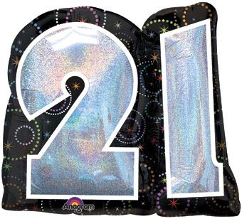 *21st Birthday Shape Foil Balloon, 26in