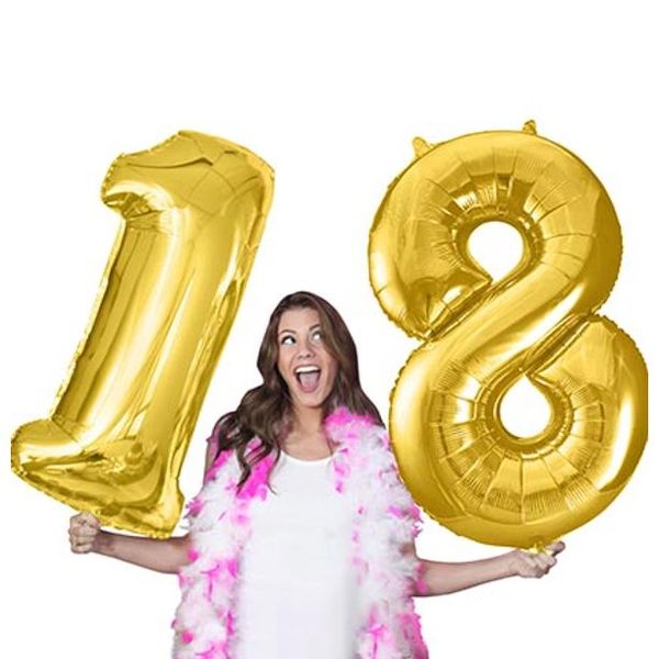 18th Birthday Gold Megaloon Foil Number Balloons, 34in
