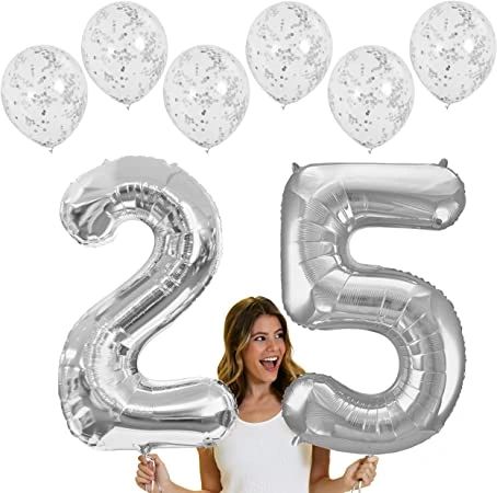 25th Silver Megaloon Foil Number Balloons - 34in