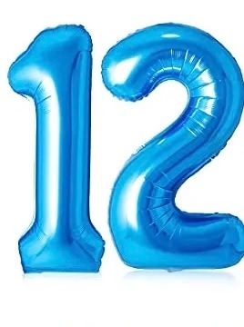12th Birthday Blue Number Shape Foil Megaloon Balloons, Bar Mitzvah - 34in