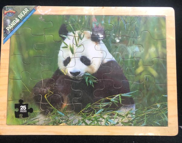 Kids Wooden Jigsaw Panda Bear Puzzle on Tray, Adventure Planet - 25pcs
