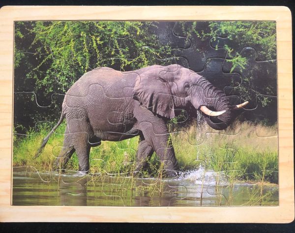 Kids Wooden Jigsaw Elephant Puzzle on Tray, Adventure Planet - 25pcs