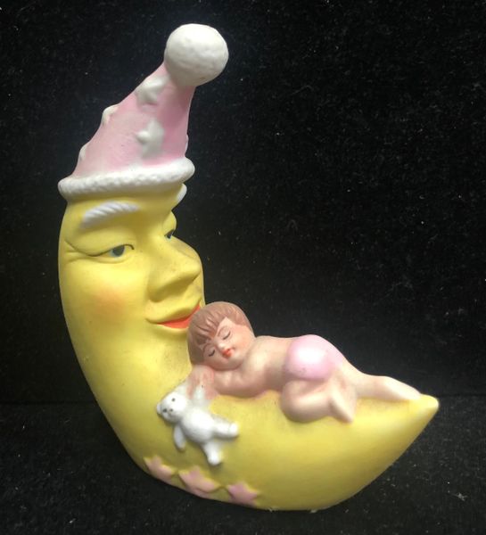 Baby Sleeping on the Moon Ceramic Figure, 4in - New Mom Gifts