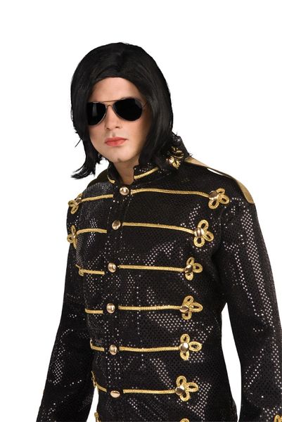 Michael Jackson Black Straight Hair Wig & Sunglasses - Licensed - Halloween Spirit