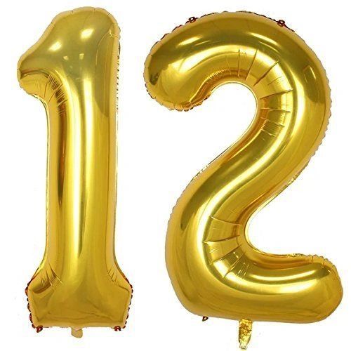 12th Birthday Gold Number Shape Foil Megaloon Balloons, 34in