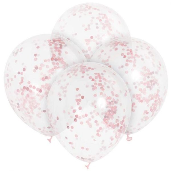 Pink Confetti Clear Latex Balloons, Pre-Filled, 12in - 6ct