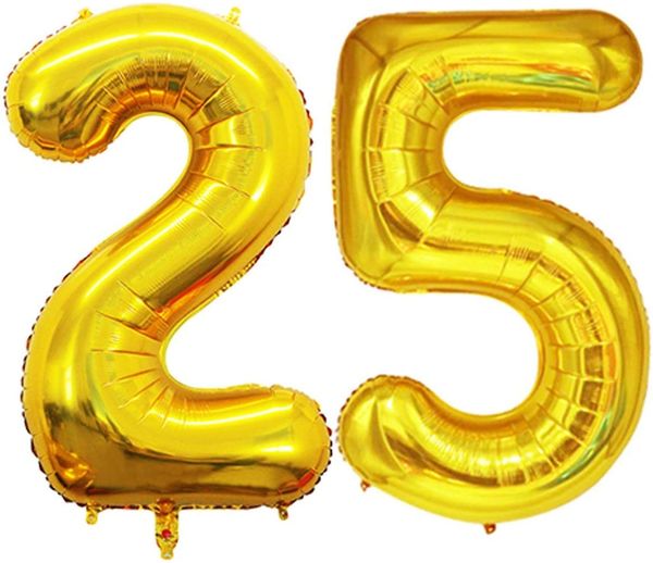 25th Gold Megaloon Foil Number Balloons, 34in