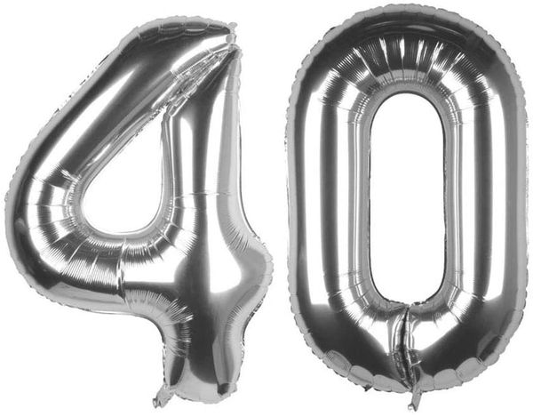 40th Birthday Silver Megaloon Foil Number Balloons, 34in