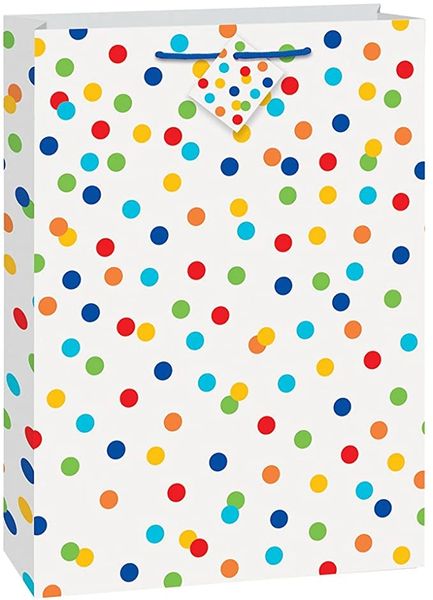 Happy Birthday Confetti Cake Jumbo Gift Bag, 18in - Rainbow Polka Dots