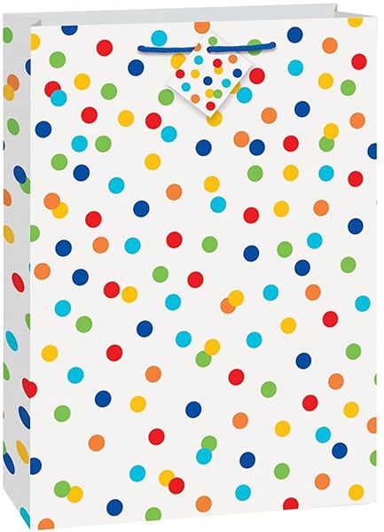 Happy Birthday Confetti Cake Jumbo Gift Bag, 2 Bags - 18in - Rainbow Polka Dots