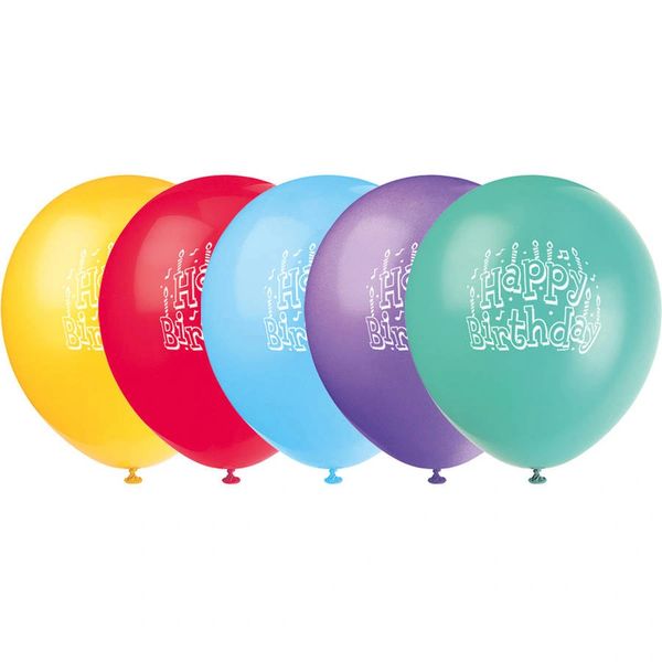 8 Happy Birthday Latex Balloons, Assorted, 12in