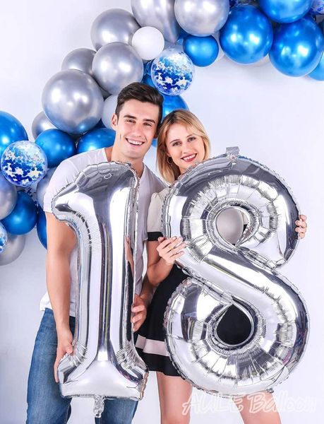 18th Birthday Silver Megaloon Foil Number Balloons, 34in