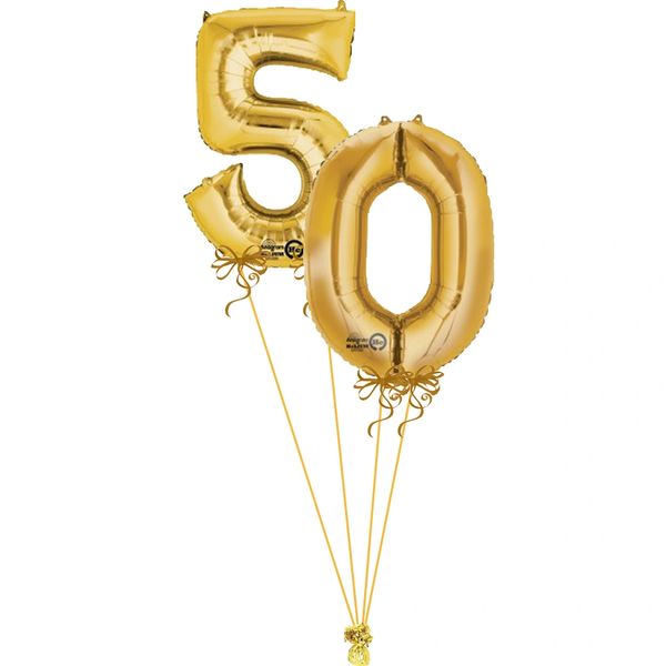 50th Birthday Gold Megaloon Foil Number Balloons, 34in