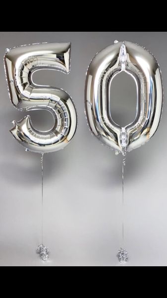 50th Birthday Silver Megaloon Foil Number Balloons, 34in