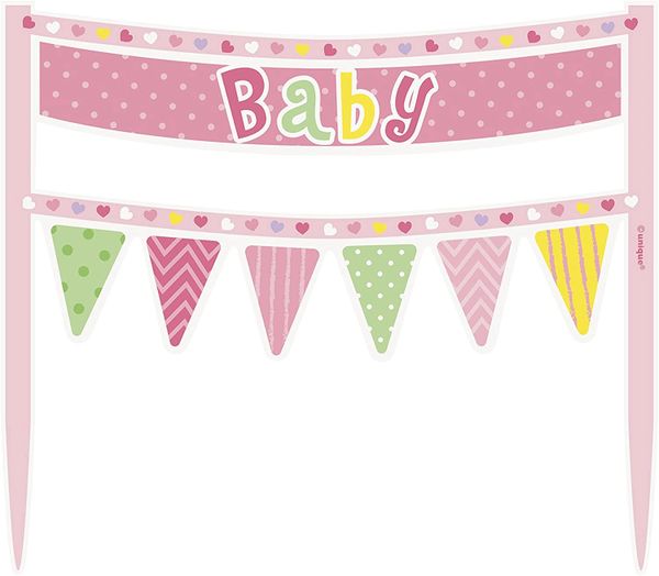 BOGO SALE - Pink Polka Dot Baby Shower Cake Pick Bunting Cake Topper Decoration, 6in - Girl