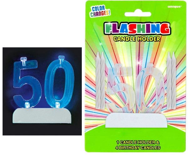 50th Birthday Flashing Number Cake Topper with Candles - Light Up