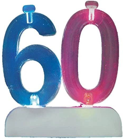 60th Birthday Flashing Number Cake Topper with Candles - Light Up
