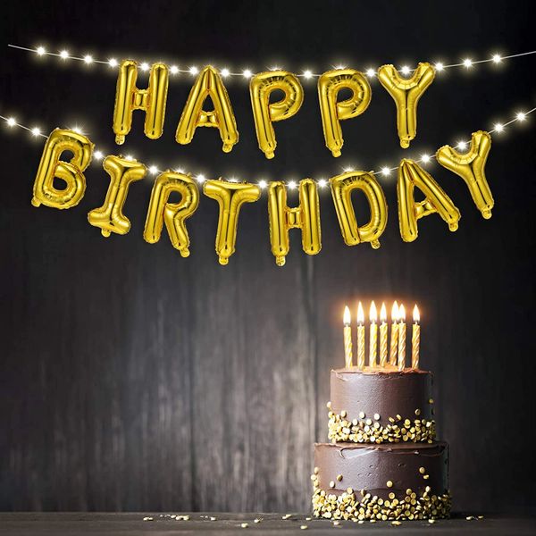 Gold Foil Happy Birthday Letter Balloon Banner Kit, Air Fill Only - 14ft