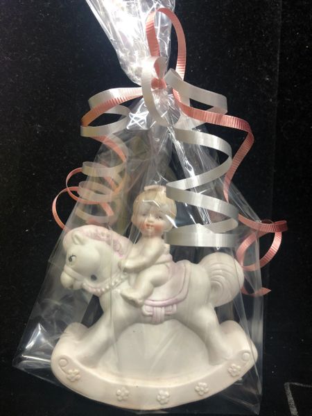 Baby Gifts - Little Girl on White Rocking Horse, Porcelain, 4.5