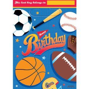 *Sports Fans Birthday Party Loot Bags, 8ct - Baseball, Soccer, Football. Basketball