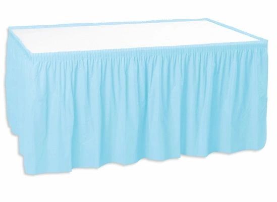 BOGO SALE - Blue Ruffle Table Skirt - 29in x 14ft - Baby Boy - First Birthday Party - Christening - Baptism