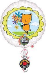 SALE - Recordable Balloon, Say & Play, Teddy Bear Holding Flowers, Super Shape Round Foil Balloon, 28in - Instrumental Gifts