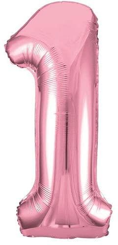 1st Birthday Light Pink Number Shape Foil Megaloon Balloon, 40in