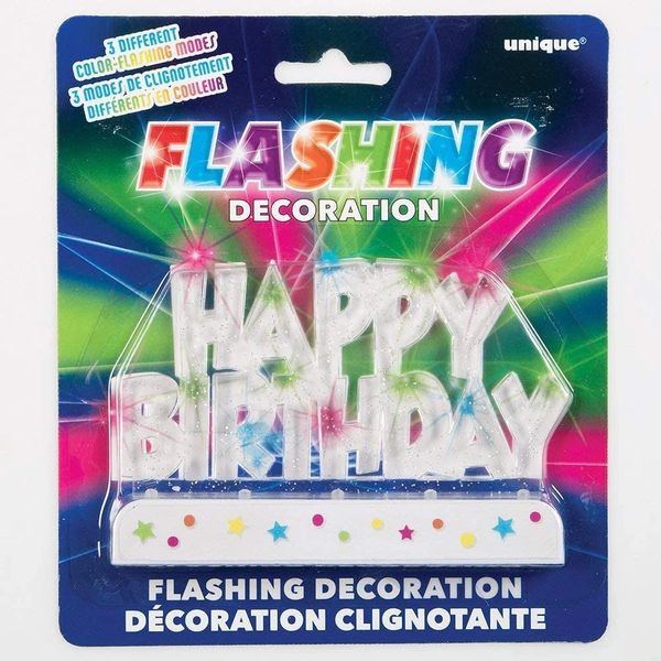 Flashing Happy Birthday Cake Topper Decoration - Multicolor - Light Up