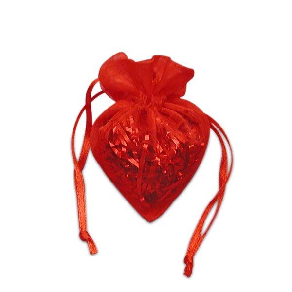 Red Heart Shape Organza Bags, Party Favor Gift Bags, Souvenirs - 3x3in - 6 bags