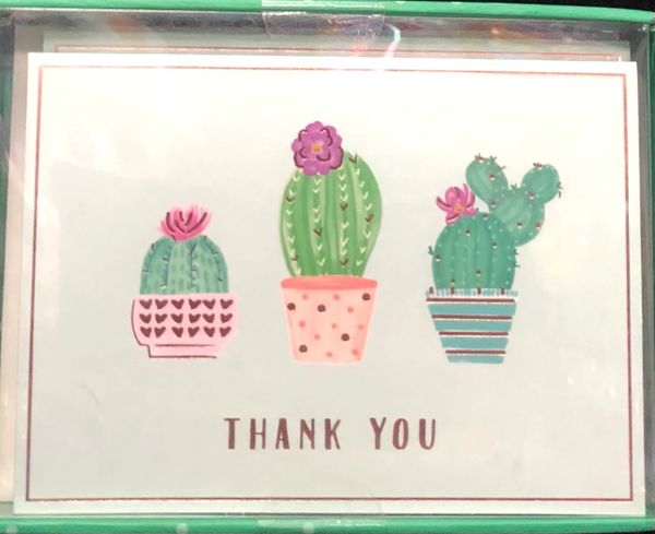 Thank You Note Cards, Rose Gold Cactis - Set of 16 Blank Cards and Envelopes