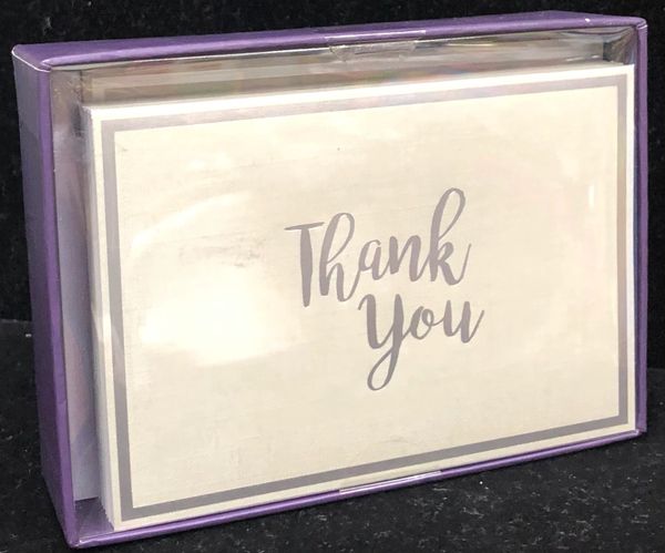 Thank You Note Cards, Silver Foil - Set of 15 Blank Cards and Lavender Envelopes