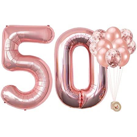 50th Birthday Rose Pink Megaloon Foil Number Balloons, 34in
