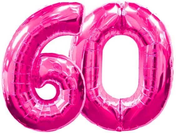 60th Birthday Pink Megaloon Foil Number Balloons, 34in